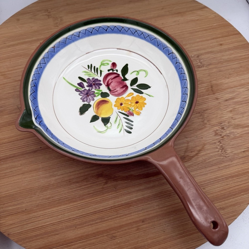 Stangl Pottery Durafired Fruit & Flowers Oven Proof Frying Pan‎ Skillet 8" Vtg